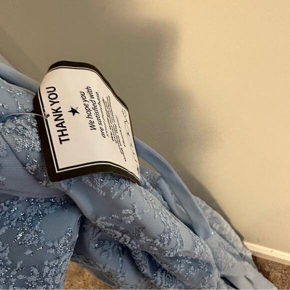 NWT JUMP Apparel Blue Glitter Lace Strapless Maxi Gown 7/8 - Picture 7 of 11